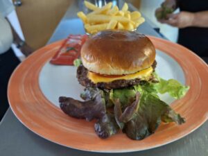 Kinder-Cheeseburger mit Pommes